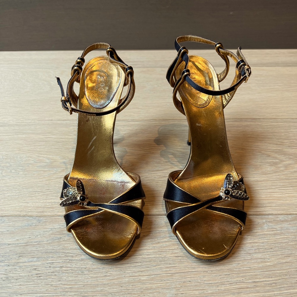 Gucci Black and Gold Heels with Embellishments
